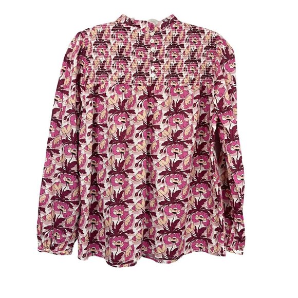 J. Crew Liberty Fabric Pink Floral Smocked Long Sleeve Top Button Back SMALL - Picture 2 of 5